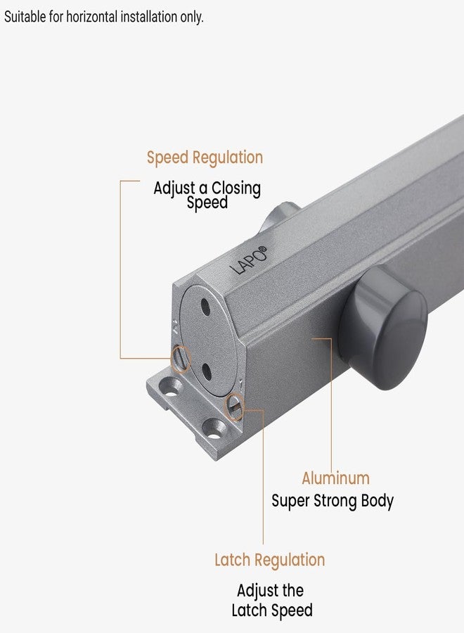 LAPO جهاز إغلاق أبواب أوتوماتيكي هيدروليكي مزدوج السرعة من الألومنيوم شديد التحمل من لابو للمنزل والمكتب | أجهزة إغلاق أبواب خشبية ناعمة مع مجموعة تركيب لجميع أوزان الأبواب حتى 50 كجم (لون فضي) - Image 2